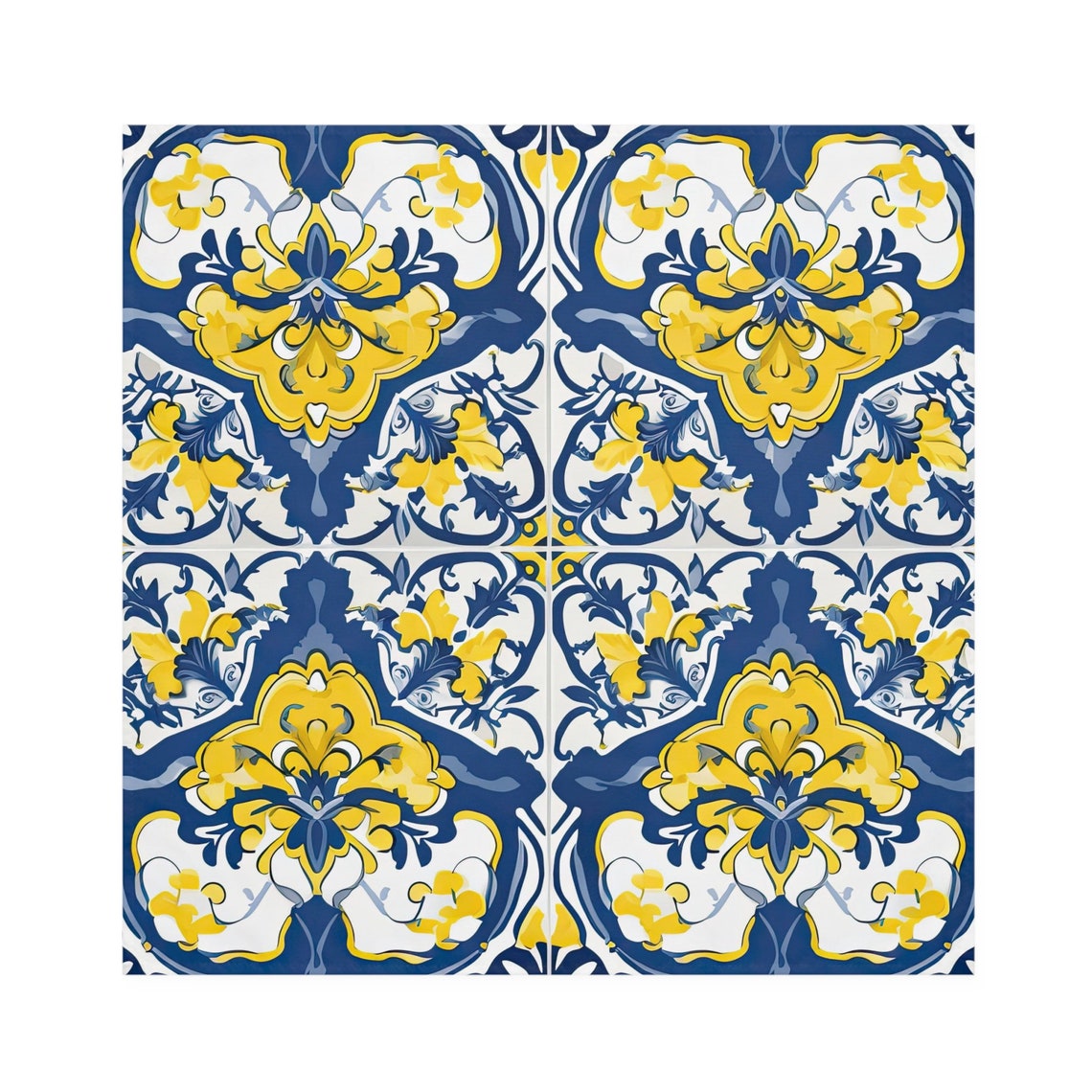 Set 4 Cloth Napkins French Blue White and Yellow Country French Cottage