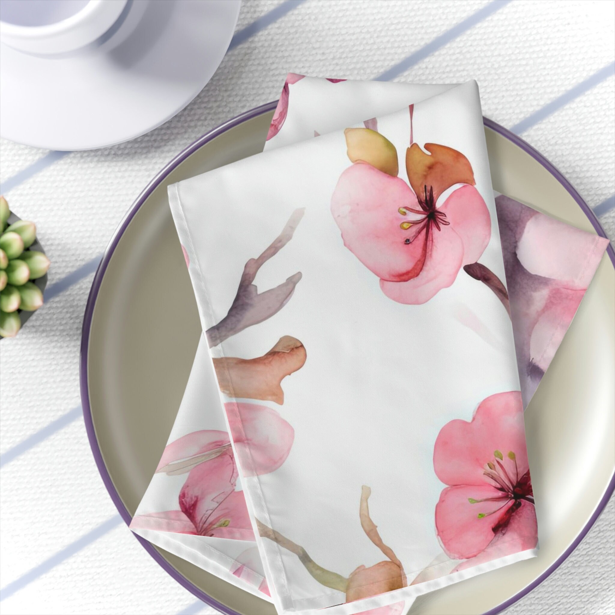 Set of 4 Pretty Pink Cherry Blossom Napkins Tea Party Dinner Table Accessories Floral