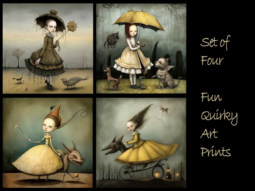 Whimsical Mini Giclee Art Prints, Quirky Funny and Cute Girls on