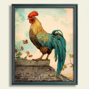 Farmhouse Rooster Canvas Print French Country Wall Art Rustic Farm Kitchen Decor
