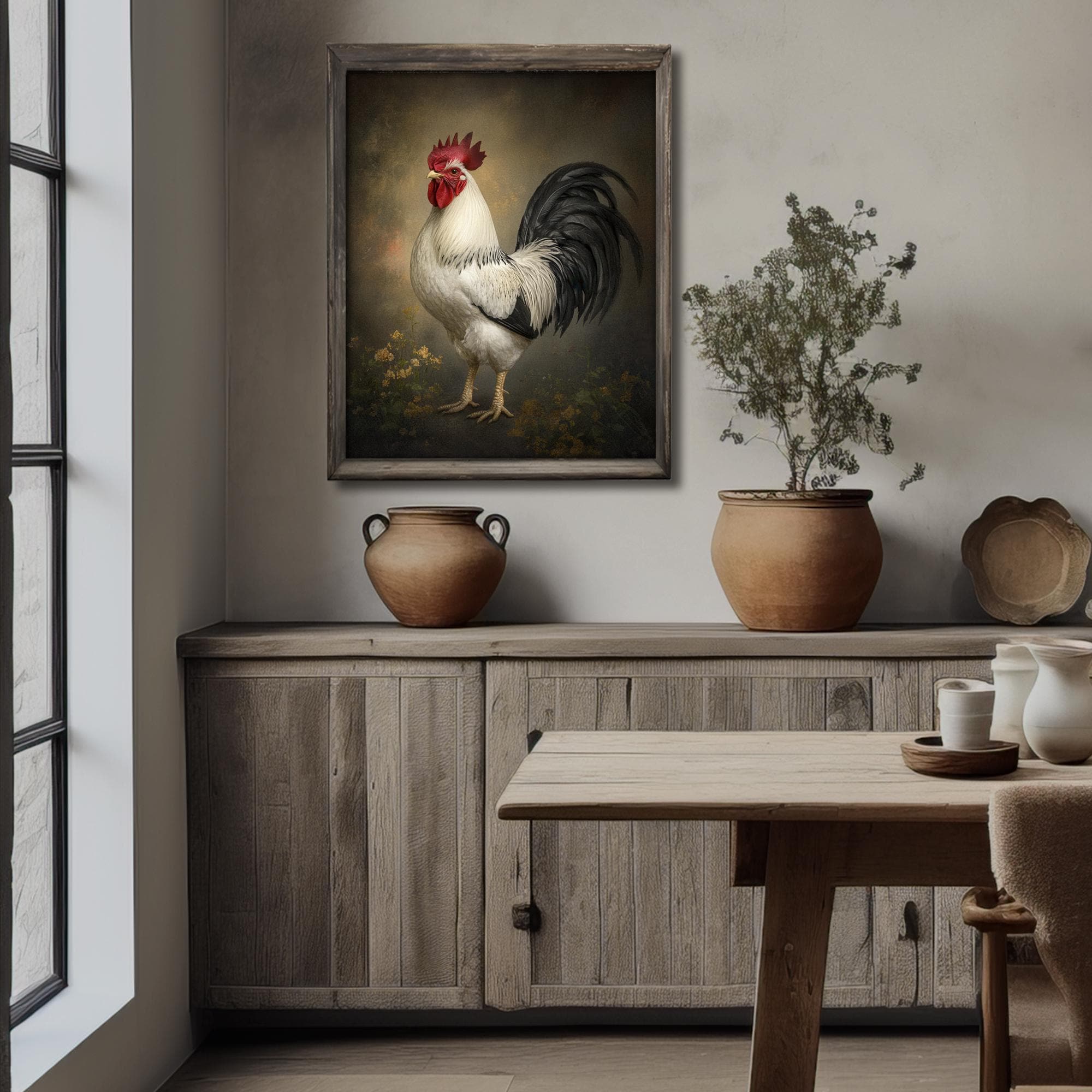 Rooster Wall Art Printable • Vintage Farmhouse Chicken Decor • Black ...