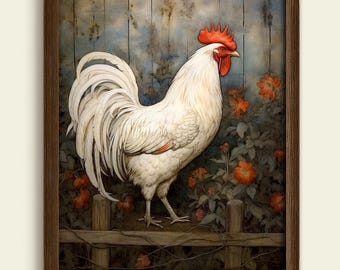 Rooster Canvas Print Rustic Farmhouse Kitchen Decor French Country Wall ...