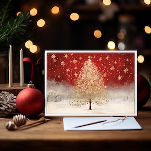 HOLIDAY Greeting Card Set Winter Wonderland Trees Blank Note cards Set of 12 Christmas Cards 7x5 Whimsical Boxed Holiday Cards