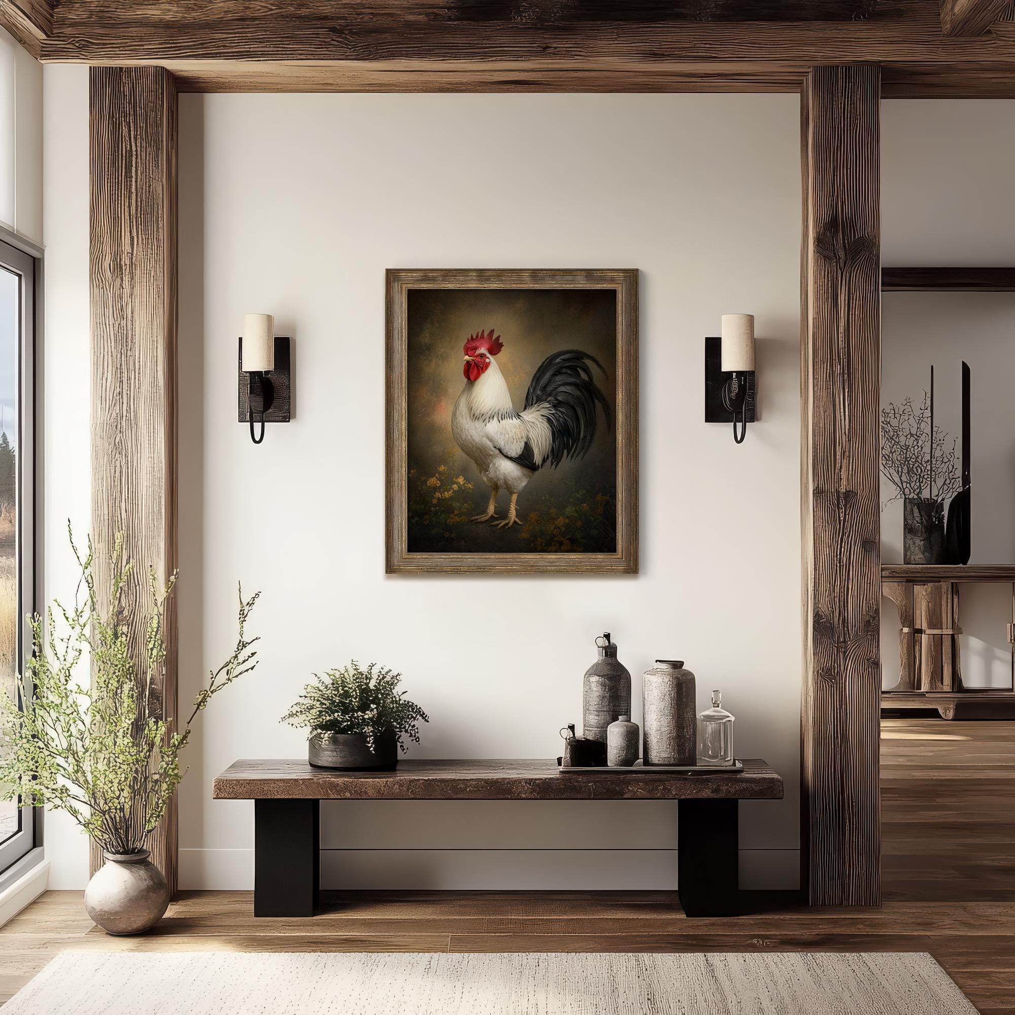 Rooster Wall Art Printable • Vintage Farmhouse Chicken Decor • Black ...