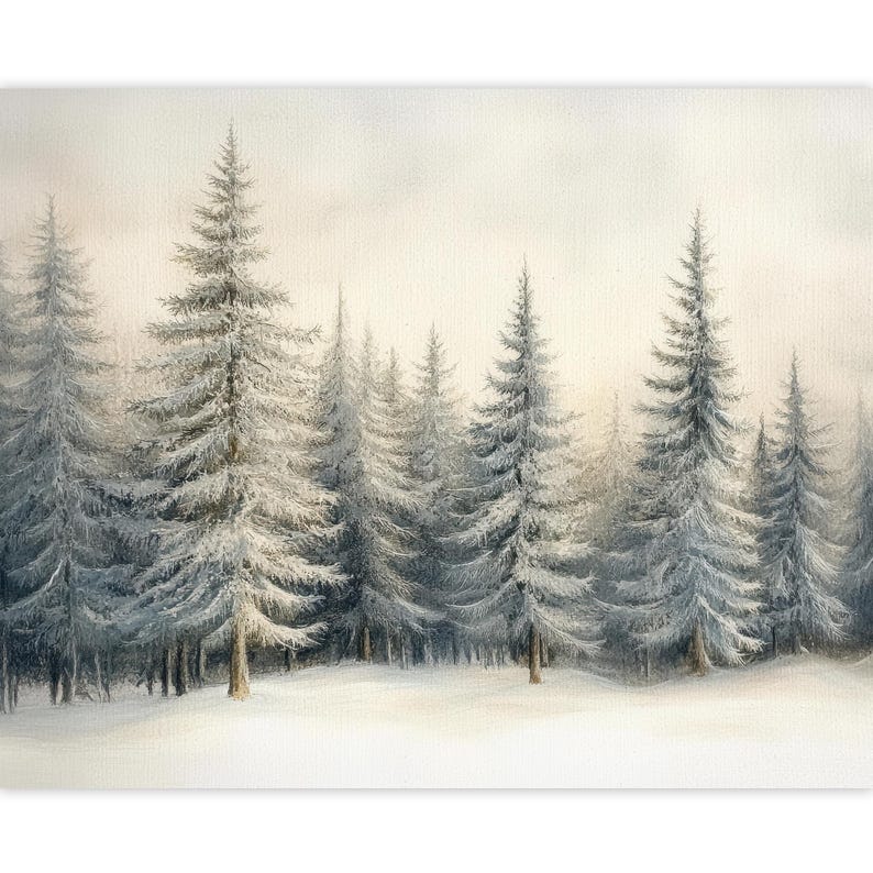 Snowy Pine Forest Digital Ready-to-print Wall Art | Winter Landscape ...