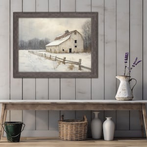 Rustic Snowy Barn Winter Scene | Country Farmhouse Printable Wall Art ...