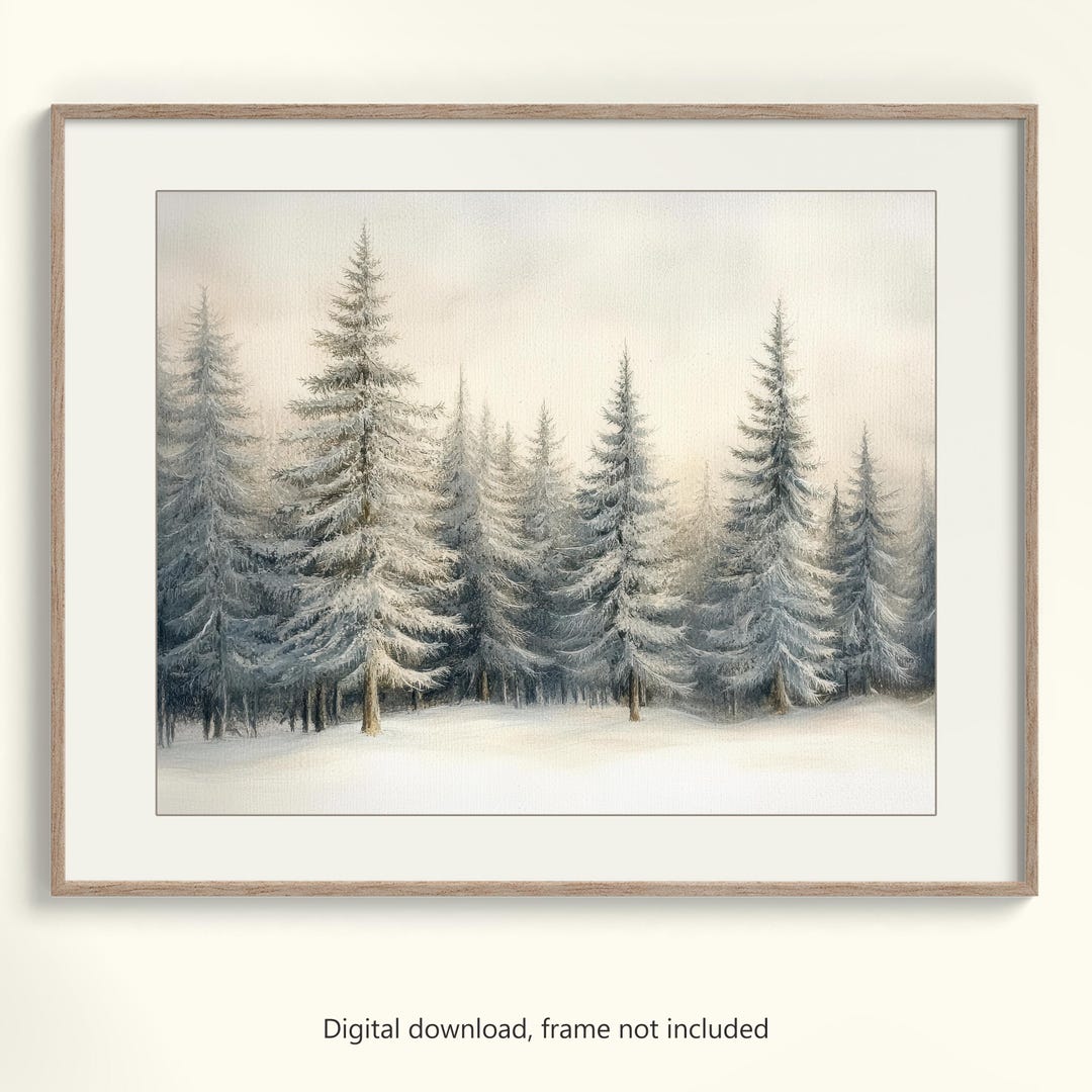Snowy Pine Forest Digital Ready-to-print Wall Art | Winter Landscape ...