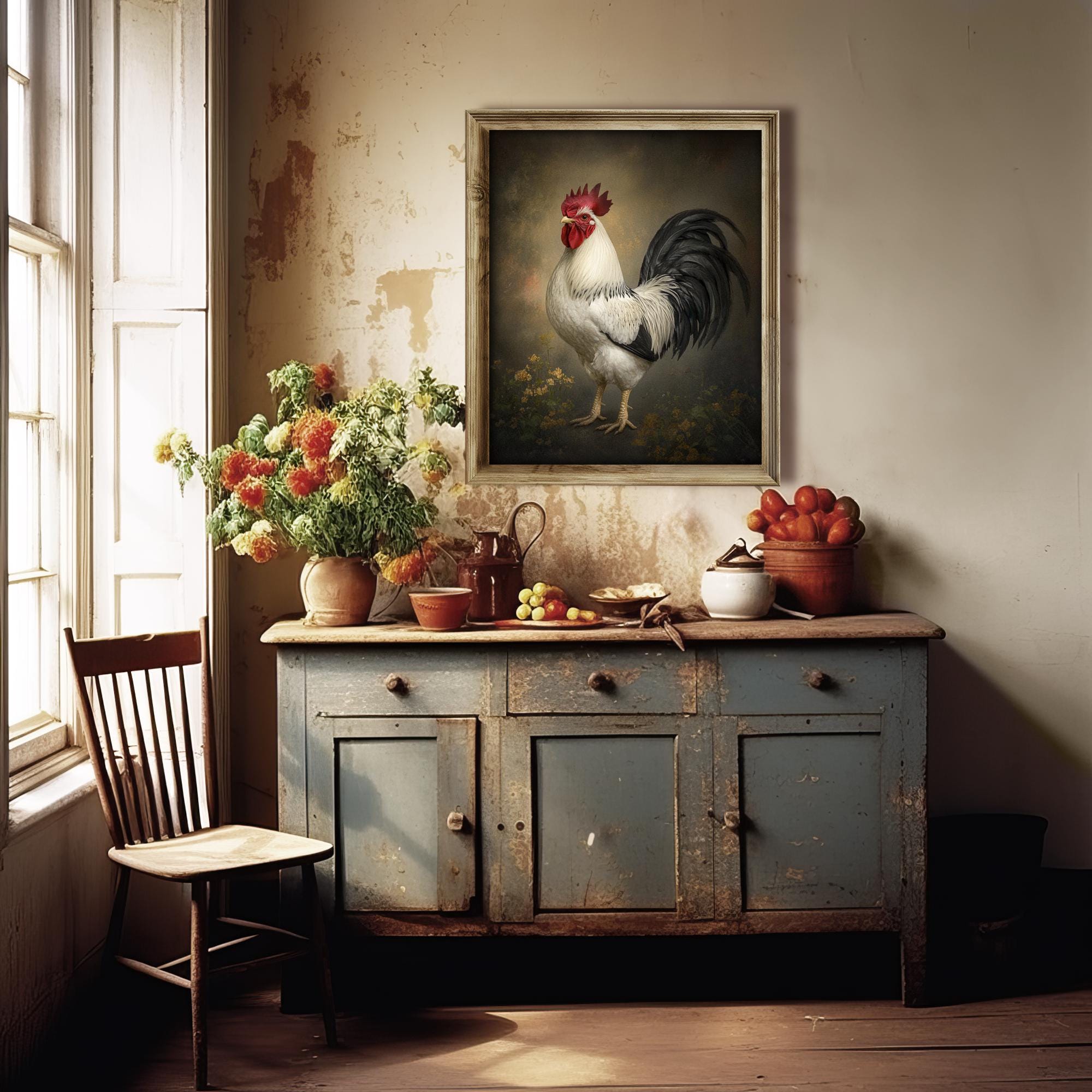 Rooster Wall Art Printable • Vintage Farmhouse Chicken Decor • Black ...