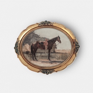 Oval unframed art print, Vintage horse painting print, Round art print, Unframed Print