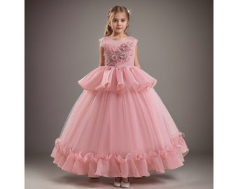 Elegante prinsessenjurk voor kleine kinderen, ideaal voor bruiloften, optredens en hosting in roze, blauw, wit