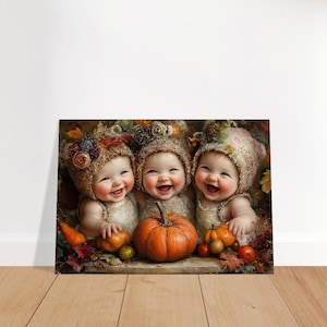 Happy Pumpkins - Poster con stampa su carta opaca di alta qualità - Arte murale di Marina Blue Studio