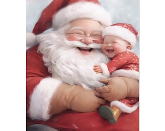 Happy Santa & Baby Art Print: Christmas Wall Decor