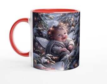 Winter Angel -  11oz Ceramic Mug with Color Inside, Marina Blue Studio Design