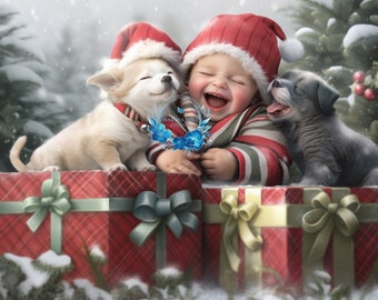 Pack of 10 PREMIUM Double  Greeting Christmas Cards with Envelopes (US & CA) Marina Blue Studio Design