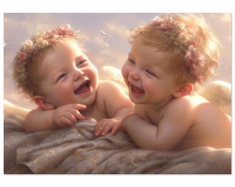 Sweet Angels -Premium Matte Paper Poster- Digital Art Work by Marina Blue Studio