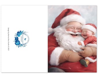 Happy Santas -Pack of 10 Double  Greeting Christmas Cards with Envelopes (US & CA) Marina Blue Studio Design