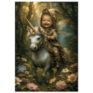Cavalcando il mio unicorno - Poster di carta opaca di alta qualità - Arte murale di Marina Blue Studio
