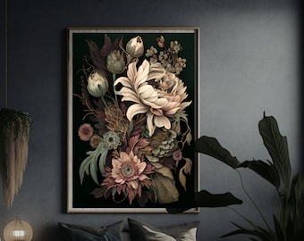 Wunderschönes dunkles Blumen Poster - Digitale Datei zum sofortigen Kunstdruck