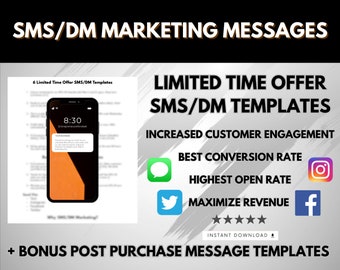 Message Templates Limited Time Offer Message SMS Marketing High Converting Message DM Template 6 Customizable Messages Digital Download Etsy