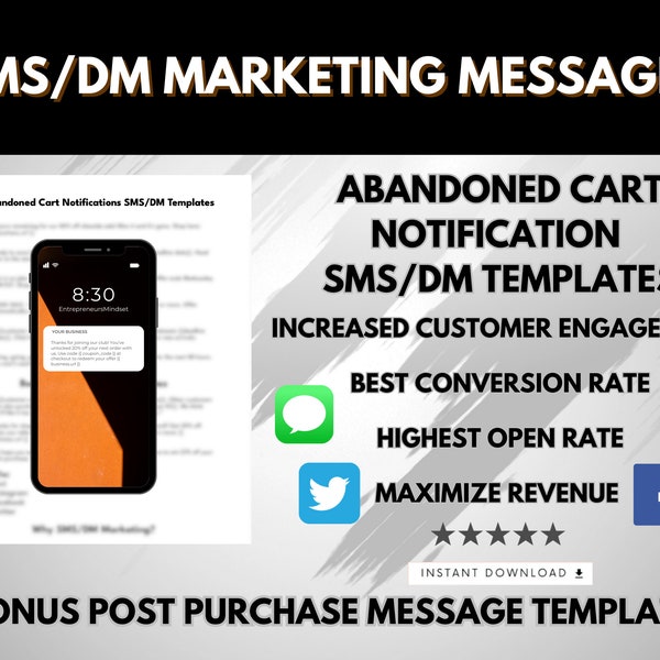 Modèle de message Notification de panier abandonné Retargeting client SMS Marketing Modèle de sensibilisation des petites entreprises Messages pour les entreprises