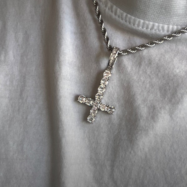 Upside Down Cross Necklace Hip Hop Rock Opium Chain