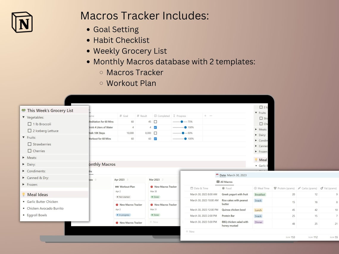 Notion Template Macros Tracker Daily Macros Tracking Etsy
