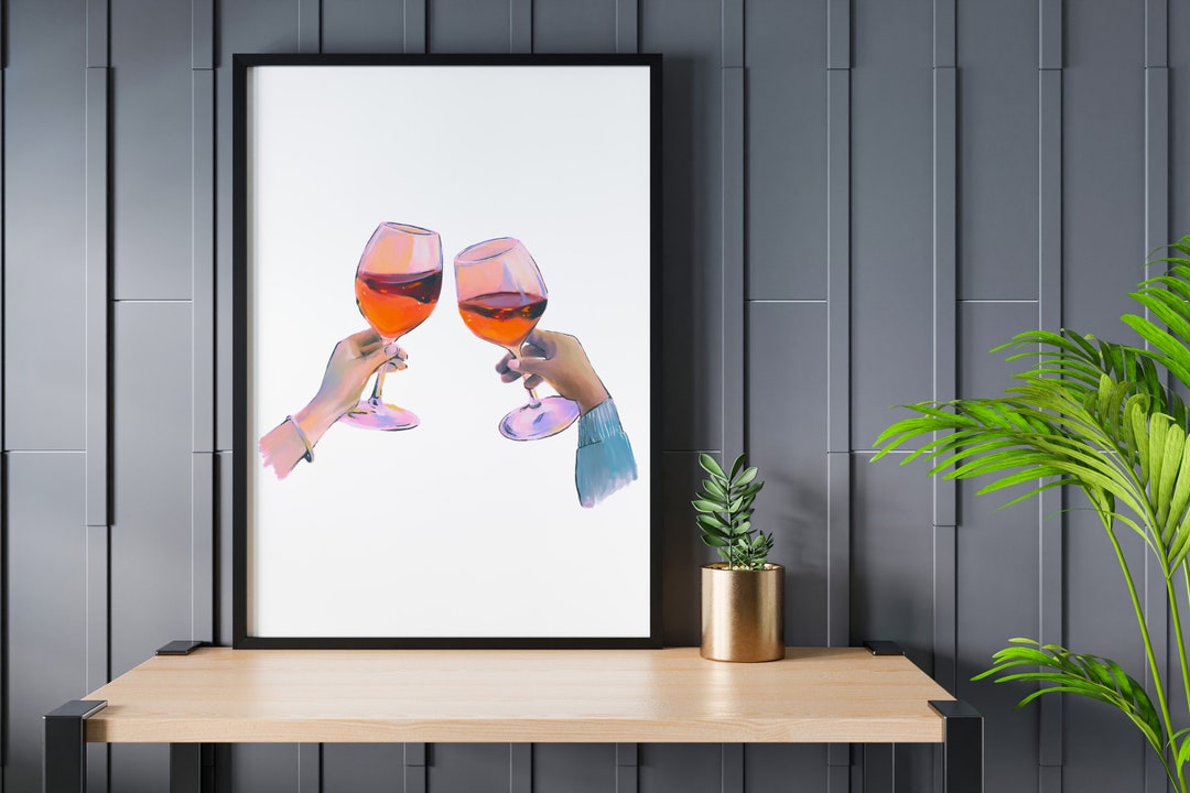 Cheers Digital Wall Art Wine Glasses Home Bar Decor Etsy