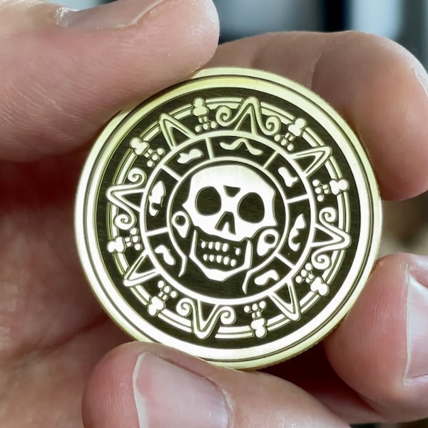 Brass replica Aztec coin from Pirates of the Caribbean