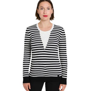 Vintage Chanel 90s Striped Logo Sweater – Size 38, Iconic Black & White Knit