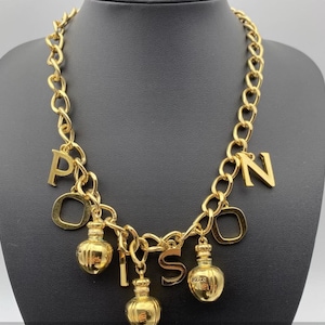 Christian Dior Necklace, Y2K necklace, Dior Poison Perfume Bottle Charm Necklace, Chain Necklace, Gold Tone Necklace, Dior Vintage Jewelry