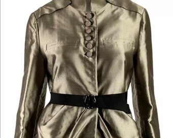 Chaqueta-abrigo vintage de Valentino, color gris metalizado, mezcla de lana, estilo motero de los 90.