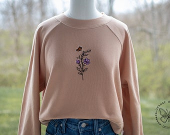 Sudadera con capucha de mariposa bordada con flores