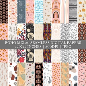 Boho mönster sömlösa digitala papper Boho mix clipart-ark Boho bakgrunder direkt nedladdning 12x12 tum JPEG