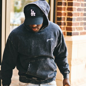 Dark grey acid wash hoodie sale