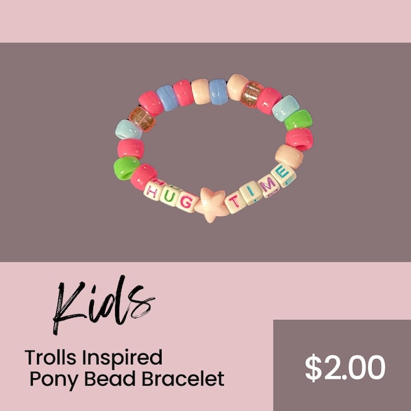 Trolls Inspired Colorful Kid Pony Bead Bracelet - Stretchy Elastic - Perfect for Party Favors, Gift Bags, Parties & More!