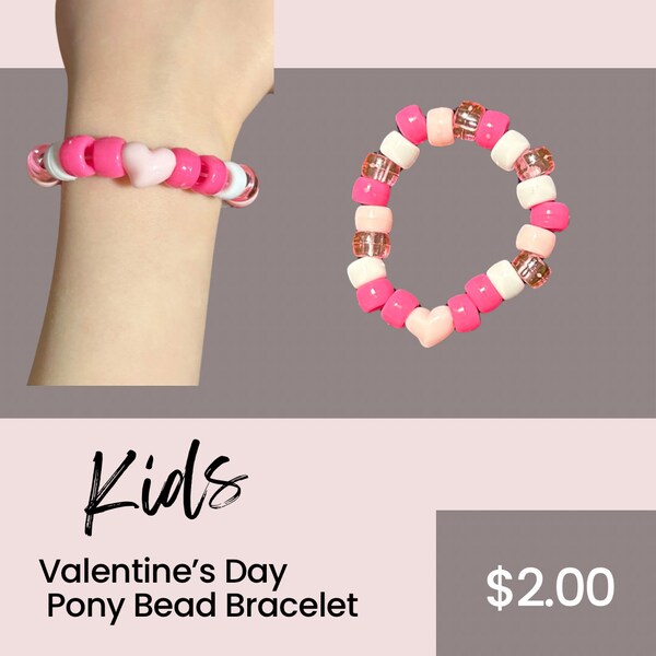 Valentine's Day Colorful Pink and White Kid Pony Bead Bracelets - Stretchy Elastic - Perfect for Party Favors, Gift Bags, Parties & More!