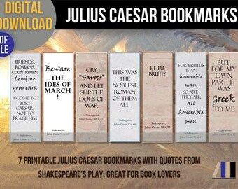 Shakespeare Bookmarks Julius Caesar Quotes, Book Club Gift, Shakespeare Gift Homeschool Bookmark set