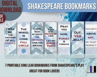 Shakespeare Bookmarks King Lear Quotes, Book Club Gift, Shakespeare Gift Homeschool Bookmark set