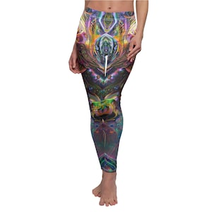 Psychedelic Rave Yoga Leggings, Trippy Printed Women&#39;s Leggings for Dancing - Unique, Colorful, Stretchy, Psychedelic Yoga Pants