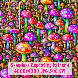 Digital Download for Commercial Use: Colorful Magic Mushroom Pattern for Fabric and Tiling Design | Repeating Pattern | Instant Download