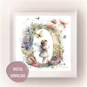 Iniciais de fada personalizadas para o berçário, letra O em arte em aquarela - estampas de letras Boho para tipografia de decoração de quarto de bebê, monograma para meninas