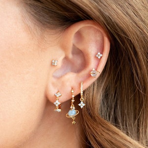 Gold Earring Set, Pierced Earring Set, CZ Earring Set, Multiple Set Earrings, Everyday Earrings, Huggie Hoop Earrings