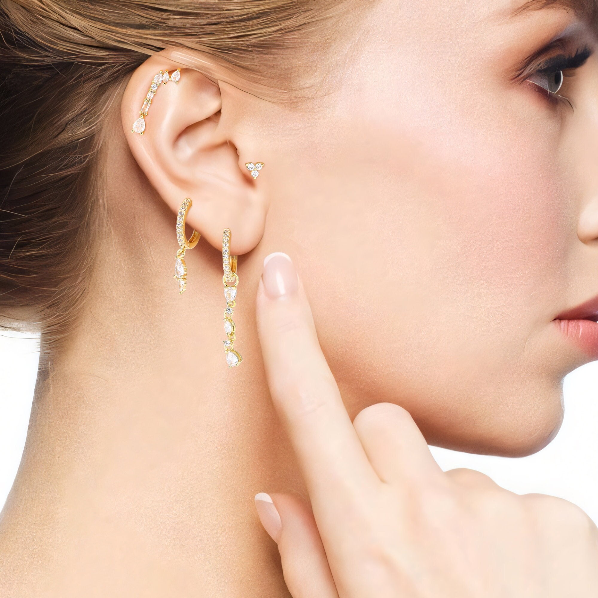 Gold Four piece Earrings Set Earring Stack Gold Earring Set