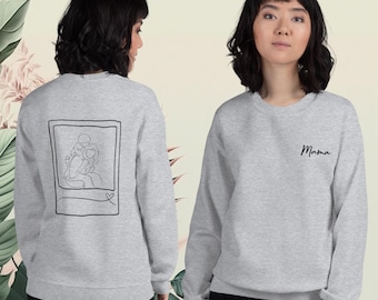Sudadera bordada para mamá: arte lineal de maternidad, suéter acogedor para mamá, regalo de Navidad para mamá
