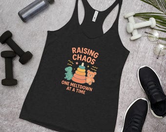 Camiseta sin mangas "Raising Chaos", divertida camiseta para mamá, "Un colapso a la vez", gráfico de juguete retro
