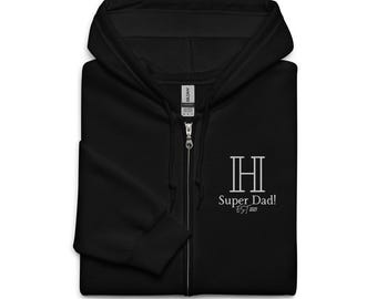 Sudadera con capucha personalizada "Super Papá": inicial bordada y año estimado, regalo de Navidad para papá.