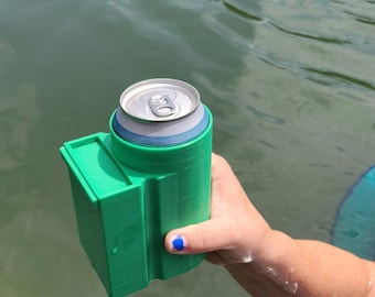 Drink Holder with Storage | 3D Printed Can Coozie for Pool, Lake, Beach | Water Bottle Holder with Compartmen