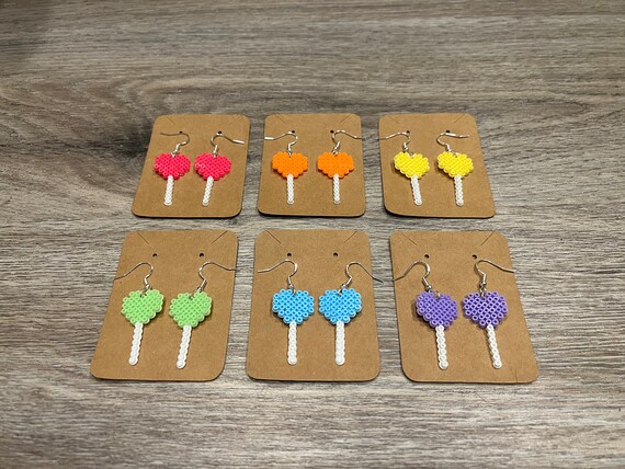 Heart Shaped Lollipop Perler Bead Earrings