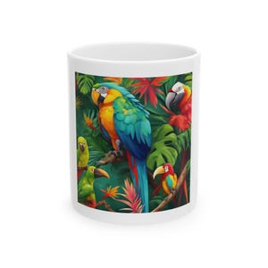 Macaw Ceramic Coffee Mug: Tropical Parrot Bird Design