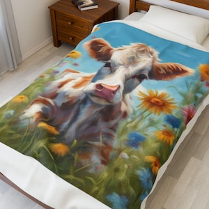 Samt-Plüsch-Decke, Baby-Kuh-Decke für Kuh-Liebhaber, Bauernhof-Tierwurf, niedliche Kälberbettwäsche, gemütliches Viehgeschenk, Kinderzimmer-Dekor-Akzent